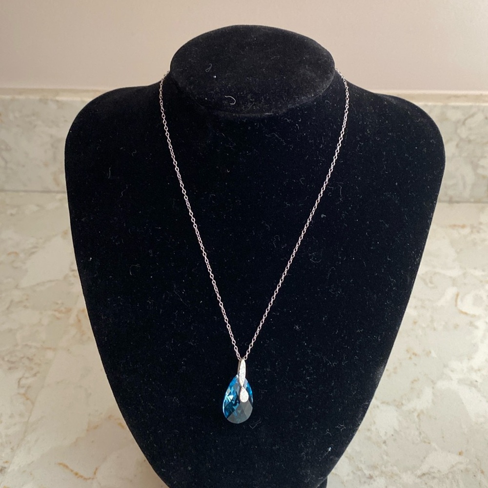 Necklace sterling silver CZ blue topaz
